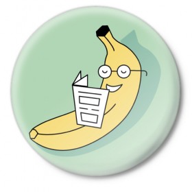 Значок с принтом Банан читает в Петрозаводске,  металл | круглая форма, металлическая застежка в виде булавки | 