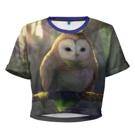 Женская футболка 3D укороченная с принтом Волшебная Сова в Петрозаводске, 100% полиэстер | круглая горловина, длина футболки до линии талии, рукава с отворотами | owl | мудрость | птица | сова | филин