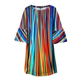 Детское платье 3D с принтом Colored stripes в Петрозаводске, 100% полиэстер | прямой силуэт, чуть расширенный к низу. Круглая горловина, на рукавах — воланы | 3d | colored stripes | абстракция | другие | картинка | краски | линии | отблеск | полосы | прикольные | радуга | свет | цветные | яркие