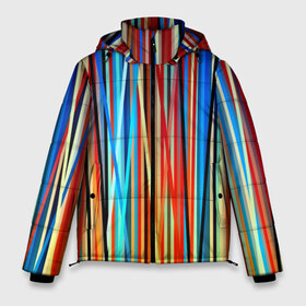 Мужская зимняя куртка 3D с принтом Colored stripes в Петрозаводске, верх — 100% полиэстер; подкладка — 100% полиэстер; утеплитель — 100% полиэстер | длина ниже бедра, свободный силуэт Оверсайз. Есть воротник-стойка, отстегивающийся капюшон и ветрозащитная планка. 

Боковые карманы с листочкой на кнопках и внутренний карман на молнии. | Тематика изображения на принте: 3d | colored stripes | абстракция | другие | картинка | краски | линии | отблеск | полосы | прикольные | радуга | свет | цветные | яркие