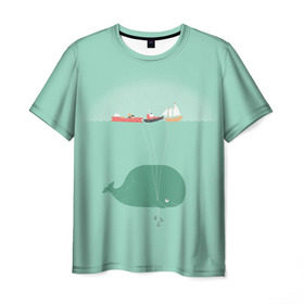 Мужская футболка 3D с принтом Кит с корабликами в Петрозаводске, 100% полиэфир | прямой крой, круглый вырез горловины, длина до линии бедер | кит | корабли | лодки | море | океан | шарики | якорь | якоря