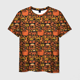 Мужская футболка 3D с принтом Тыквы Хэллоуин в Петрозаводске, 100% полиэфир | прямой крой, круглый вырез горловины, длина до линии бедер | Тематика изображения на принте: крик | монстры | овощи | праздник | тыква | хэллоуин