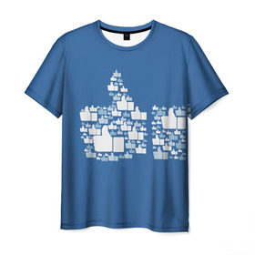 Мужская футболка 3D с принтом Лайк в Петрозаводске, 100% полиэфир | прямой крой, круглый вырез горловины, длина до линии бедер | белый | вверх | лайк | лучшее | мне нравится | новинки | палец | популярное | рука | синий | цвет