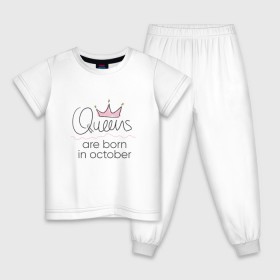 Детская пижама хлопок с принтом Королевы рождаются в октябре в Петрозаводске, 100% хлопок |  брюки и футболка прямого кроя, без карманов, на брюках мягкая резинка на поясе и по низу штанин
 | queen october