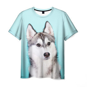 Мужская футболка 3D с принтом Blue в Петрозаводске, 100% полиэфир | прямой крой, круглый вырез горловины, длина до линии бедер | Тематика изображения на принте: dog | бандит | пес | собака | хаски | хаски бандит | щеночек