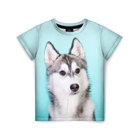 Детская футболка 3D с принтом Blue в Петрозаводске, 100% гипоаллергенный полиэфир | прямой крой, круглый вырез горловины, длина до линии бедер, чуть спущенное плечо, ткань немного тянется | dog | бандит | пес | собака | хаски | хаски бандит | щеночек