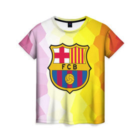 Женская футболка 3D с принтом FCB в Петрозаводске, 100% полиэфир ( синтетическое хлопкоподобное полотно) | прямой крой, круглый вырез горловины, длина до линии бедер | fc barcelona | fcb | барса | барселона | болельщики | фанаты | футбол | футбольный клуб