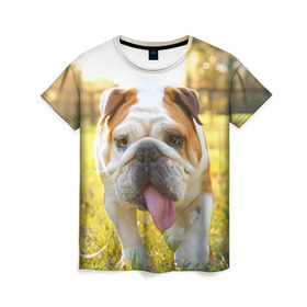 Женская футболка 3D с принтом Funny Dog в Петрозаводске, 100% полиэфир ( синтетическое хлопкоподобное полотно) | прямой крой, круглый вырез горловины, длина до линии бедер | dog | английский бульдог | пес | собака