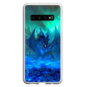 Чехол для Samsung Galaxy S10 с принтом Синий дракон в Петрозаводске, Силикон | Область печати: задняя сторона чехла, без боковых панелей | 3d | арт | горы | дракон | другие | животные | картинка | лед | небо | пейзаж | прикольные | природа | рисунок | синий | фантастика | яркие