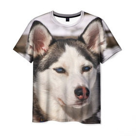 Мужская футболка 3D с принтом Хаски в Петрозаводске, 100% полиэфир | прямой крой, круглый вырез горловины, длина до линии бедер | dog | лабрадор | мопс | пес | собака | такса | хаски | щеночек