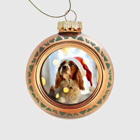 Стеклянный ёлочный шар с принтом Рождество в Петрозаводске, Стекло | Диаметр: 80 мм | dog | кавалер кинг чарльз спаниель | новый год | пес | рождество | собака