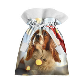 Подарочный 3D мешок с принтом Рождество в Петрозаводске, 100% полиэстер | Размер: 29*39 см | Тематика изображения на принте: dog | кавалер кинг чарльз спаниель | новый год | пес | рождество | собака