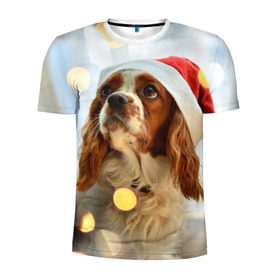 Мужская футболка 3D спортивная с принтом Рождество в Петрозаводске, 100% полиэстер с улучшенными характеристиками | приталенный силуэт, круглая горловина, широкие плечи, сужается к линии бедра | Тематика изображения на принте: dog | кавалер кинг чарльз спаниель | новый год | пес | рождество | собака