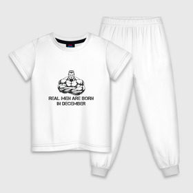 Детская пижама хлопок с принтом Настоящие мужчины рождаются в декабре в Петрозаводске, 100% хлопок |  брюки и футболка прямого кроя, без карманов, на брюках мягкая резинка на поясе и по низу штанин
 | декабрь
