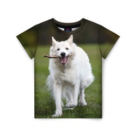 Детская футболка 3D с принтом Палочка в Петрозаводске, 100% гипоаллергенный полиэфир | прямой крой, круглый вырез горловины, длина до линии бедер, чуть спущенное плечо, ткань немного тянется | dog | лабрадор | мопс | пес | собака | такса | хаски | щеночек