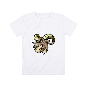 Детская футболка хлопок с принтом Овен в Петрозаводске, 100% хлопок | круглый вырез горловины, полуприлегающий силуэт, длина до линии бедер | баран | босс | животное | монстр | овен