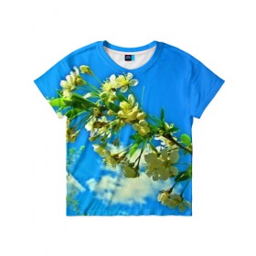 Детская футболка 3D с принтом Вишня в Петрозаводске, 100% гипоаллергенный полиэфир | прямой крой, круглый вырез горловины, длина до линии бедер, чуть спущенное плечо, ткань немного тянется | 3d | весна | другие | красивые цветы | лето | поле | полевой цветок | прикольные | природа | текстуры | цветочки | цветы