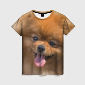 Женская футболка 3D с принтом Милашка в Петрозаводске, 100% полиэфир ( синтетическое хлопкоподобное полотно) | прямой крой, круглый вырез горловины, длина до линии бедер | dog | пес | померанский | собака | шпиц | щеночек
