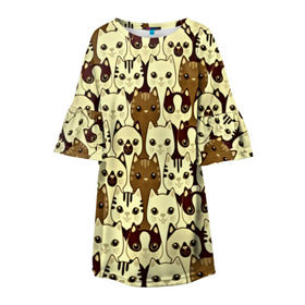 Детское платье 3D с принтом Коты бомбинг в Петрозаводске, 100% полиэстер | прямой силуэт, чуть расширенный к низу. Круглая горловина, на рукавах — воланы | Тематика изображения на принте: 3d | животные | коты | котэ | котята | милые животные | прикольные | цветные | яркие