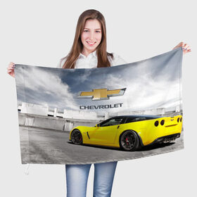 Флаг 3D с принтом Желтый Chevrolet в Петрозаводске, 100% полиэстер | плотность ткани — 95 г/м2, размер — 67 х 109 см. Принт наносится с одной стороны | 