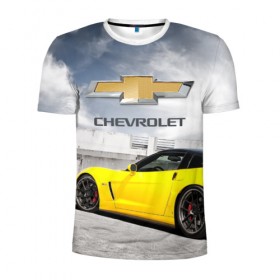 Мужская футболка 3D спортивная с принтом Желтый Chevrolet в Петрозаводске, 100% полиэстер с улучшенными характеристиками | приталенный силуэт, круглая горловина, широкие плечи, сужается к линии бедра | 