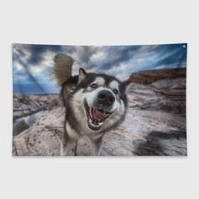 Флаг-баннер с принтом Smile в Петрозаводске, 100% полиэстер | размер 67 х 109 см, плотность ткани — 95 г/м2; по краям флага есть четыре люверса для крепления | dog | лабрадор | мопс | пес | собака | такса | хаски | щеночек