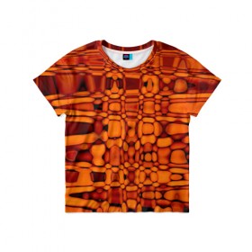 Детская футболка 3D с принтом Апельсиновая абстракция в Петрозаводске, 100% гипоаллергенный полиэфир | прямой крой, круглый вырез горловины, длина до линии бедер, чуть спущенное плечо, ткань немного тянется | 