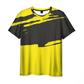 Мужская футболка 3D с принтом Чёрно-жёлтый в Петрозаводске, 100% полиэфир | прямой крой, круглый вырез горловины, длина до линии бедер | краски | мазок