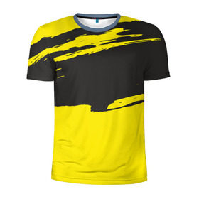 Мужская футболка 3D спортивная с принтом Чёрно-жёлтый в Петрозаводске, 100% полиэстер с улучшенными характеристиками | приталенный силуэт, круглая горловина, широкие плечи, сужается к линии бедра | краски | мазок