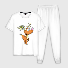 Мужская пижама хлопок с принтом Рудольф в Петрозаводске, 100% хлопок | брюки и футболка прямого кроя, без карманов, на брюках мягкая резинка на поясе и по низу штанин
 | год | новый | олененок | олень | рождество | рудольф | санта | сова | филин
