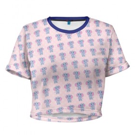 Женская футболка 3D укороченная с принтом Слоники в Петрозаводске, 100% полиэстер | круглая горловина, длина футболки до линии талии, рукава с отворотами | animal | elephant | животные | слон