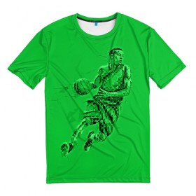 Мужская футболка 3D с принтом Basketball в Петрозаводске, 100% полиэфир | прямой крой, круглый вырез горловины, длина до линии бедер | basketball | баскетбол | зеленый | игрок | картинка | полигоны | спорт | яркие