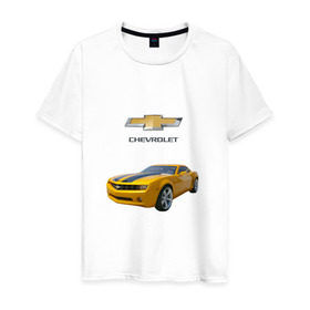 Мужская футболка хлопок с принтом Chevrolet Camaro в Петрозаводске, 100% хлопок | прямой крой, круглый вырез горловины, длина до линии бедер, слегка спущенное плечо. | chevrolet | авто | автомобиль | блатная | иномарка | красивая | крутая | логотип | марка | марка красивая | машина | пацанский таз | прикольная | седан | сша | тачила | тачка | шевроле | эмблема