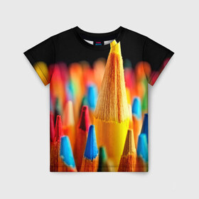 Детская футболка 3D с принтом Настроение в Петрозаводске, 100% гипоаллергенный полиэфир | прямой крой, круглый вырез горловины, длина до линии бедер, чуть спущенное плечо, ткань немного тянется | 3d | карандаши | краска | краски | рисование | рисунок | текстура | цвета