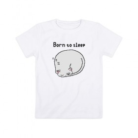 Детская футболка хлопок с принтом Born to sleep в Петрозаводске, 100% хлопок | круглый вырез горловины, полуприлегающий силуэт, длина до линии бедер | Тематика изображения на принте: pixelart | коты | пиксельарт | рожденный спать | сон