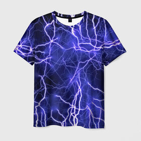 Мужская футболка 3D с принтом Молнии в Петрозаводске, 100% полиэфир | прямой крой, круглый вырез горловины, длина до линии бедер | ток | фиолетовый | электричество