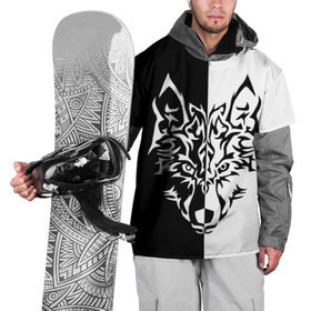 Накидка на куртку 3D с принтом Двуликий волк в Петрозаводске, 100% полиэстер |  | Тематика изображения на принте: монохромный | тату | черно белый