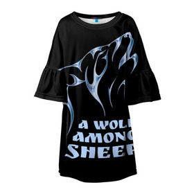 Детское платье 3D с принтом Волк среди овец в Петрозаводске, 100% полиэстер | прямой силуэт, чуть расширенный к низу. Круглая горловина, на рукавах — воланы | wolf among sheep | татуировка | хищник
