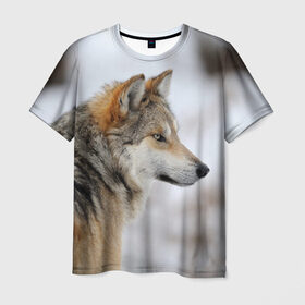 Мужская футболка 3D с принтом Хозяин леса в Петрозаводске, 100% полиэфир | прямой крой, круглый вырез горловины, длина до линии бедер | волк | серый