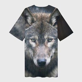 Платье-футболка 3D с принтом Серый волк в Петрозаводске,  |  | аука | бирюк | волк | волчара | волчица | волчок | глаза | животное | животные | зверь | зеленые | койот | лес | млекопитающее | природа | санитар леса | серый | уши | фауна | хищник | черный | шакал