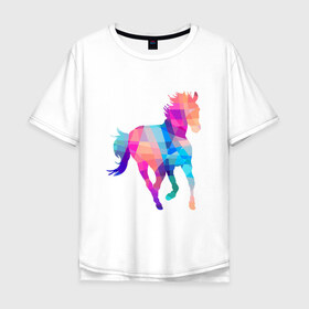 Мужская футболка хлопок Oversize с принтом Poly в Петрозаводске, 100% хлопок | свободный крой, круглый ворот, “спинка” длиннее передней части | жеребец | конь | лошадь | полигон | феррари