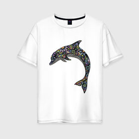 Женская футболка хлопок Oversize с принтом Дельфин в Петрозаводске, 100% хлопок | свободный крой, круглый ворот, спущенный рукав, длина до линии бедер
 | дельфин | животное