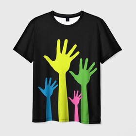 Мужская футболка 3D с принтом Руки вверх! в Петрозаводске, 100% полиэфир | прямой крой, круглый вырез горловины, длина до линии бедер | светящиеся | флуоресцентный | флюр | флюровый