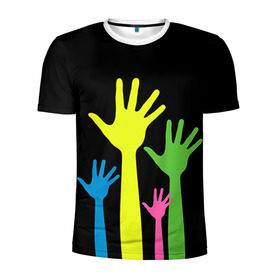 Мужская футболка 3D спортивная с принтом Руки вверх! в Петрозаводске, 100% полиэстер с улучшенными характеристиками | приталенный силуэт, круглая горловина, широкие плечи, сужается к линии бедра | светящиеся | флуоресцентный | флюр | флюровый