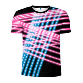 Мужская футболка 3D спортивная с принтом Неон в Петрозаводске, 100% полиэстер с улучшенными характеристиками | приталенный силуэт, круглая горловина, широкие плечи, сужается к линии бедра | линии | полосы | светящиеся | флуоресцентный | флюр | флюровый