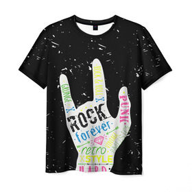 Мужская футболка 3D с принтом Рок форева! в Петрозаводске, 100% полиэфир | прямой крой, круглый вырез горловины, длина до линии бедер | rock | навсегда | светящиеся | флуоресцентный | флюр | флюровый