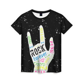Женская футболка 3D с принтом Рок форева! в Петрозаводске, 100% полиэфир ( синтетическое хлопкоподобное полотно) | прямой крой, круглый вырез горловины, длина до линии бедер | rock | навсегда | светящиеся | флуоресцентный | флюр | флюровый