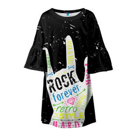 Детское платье 3D с принтом Рок форева! в Петрозаводске, 100% полиэстер | прямой силуэт, чуть расширенный к низу. Круглая горловина, на рукавах — воланы | rock | навсегда | светящиеся | флуоресцентный | флюр | флюровый