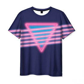 Мужская футболка 3D с принтом Неон в Петрозаводске, 100% полиэфир | прямой крой, круглый вырез горловины, длина до линии бедер | линии | полосы | светящиеся | треугольник | флуоресцентный | флюр | флюровый