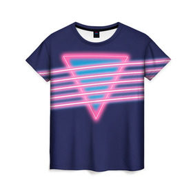Женская футболка 3D с принтом Неон в Петрозаводске, 100% полиэфир ( синтетическое хлопкоподобное полотно) | прямой крой, круглый вырез горловины, длина до линии бедер | линии | полосы | светящиеся | треугольник | флуоресцентный | флюр | флюровый